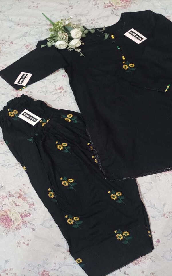 Farshi Shalwar – Self Printed Embroidered Lawn - Image 3